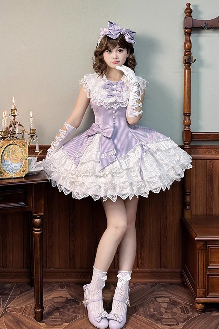 Purple Miss Tsundere Sleeveless Multi-Layered Ruffle Bowknot Lace Asymmetric Sweet Princess Lolita Dress
