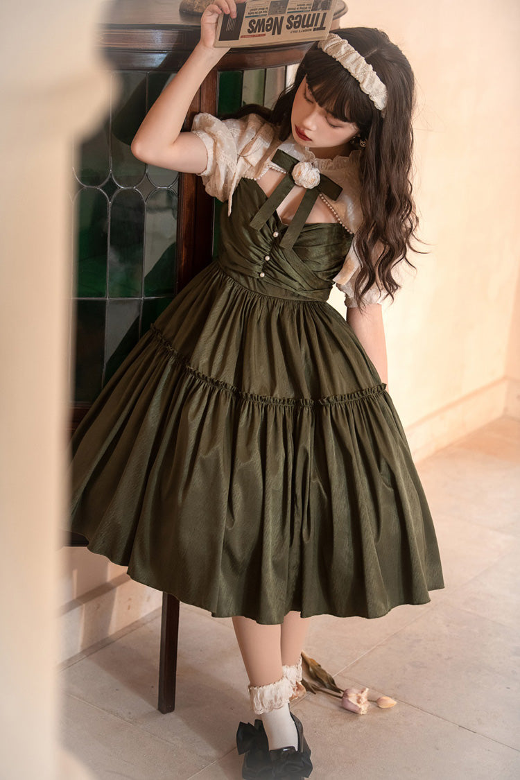 Dark Green Noble Retro Elegant Country Poetry Classic Lolita Dress