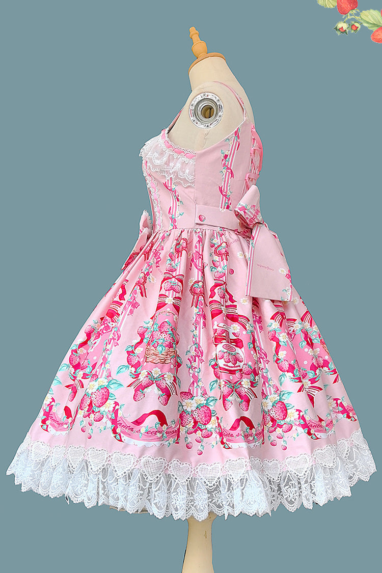 Strawberry Chef Sleeveless Print Bowknot Lace Sweet Lolita Jsk Dress 4 Colors