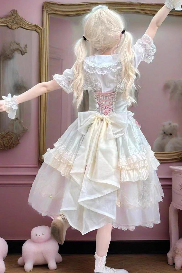 Green Camellia Love Sleeveless Triple-Layered Ruffle Bowknot Lace Sweet Princess Lolita Jsk Dress