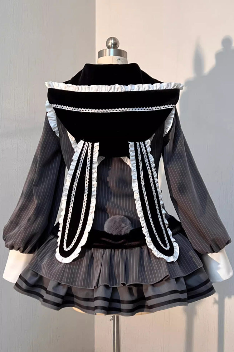 Black Bizarre Rabbit Opera Navy Collar Long Sleeves Print Ruffle Bowknot Gothic Lolita Dress