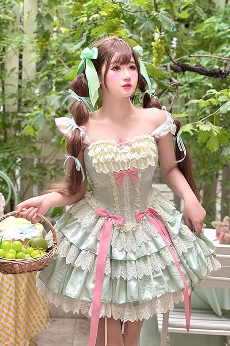 Green Mints Multi-Layered Ruffle Bowknot Lace Sweet Ballet Lolita Dress
