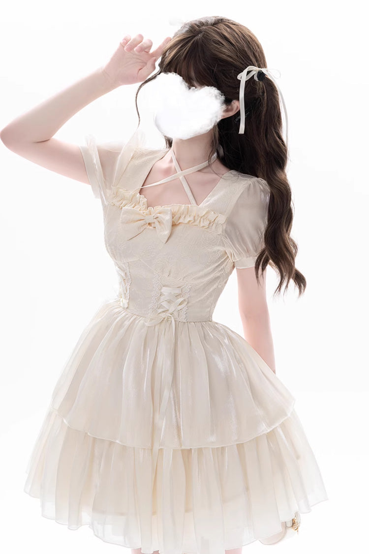 Apricot Prussian Legend Short Sleeves Multi-Layered Jacquard Ruffle Bowknot Sweet Lolita Dress