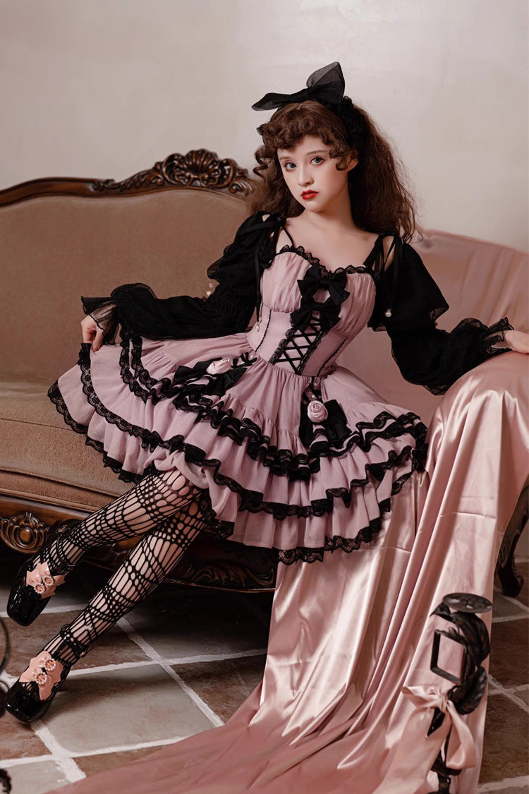 Black/Purple Dance Music Long Sleeves Multi-layer Ruffle Bowknot Sweet Princess Lolita Dress