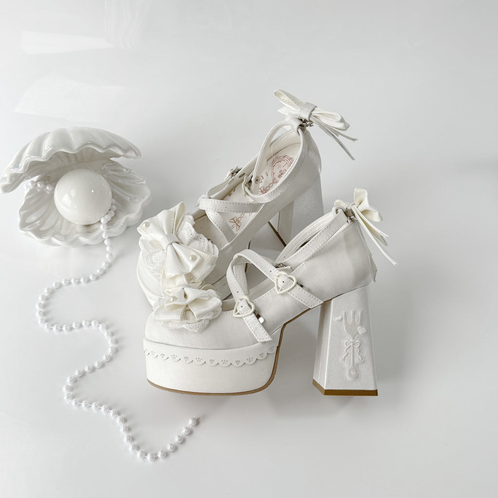 [Pre] High Heels Japanese Versatile Students Cute Lolita Shoes Pink Purple Elegant Style Party