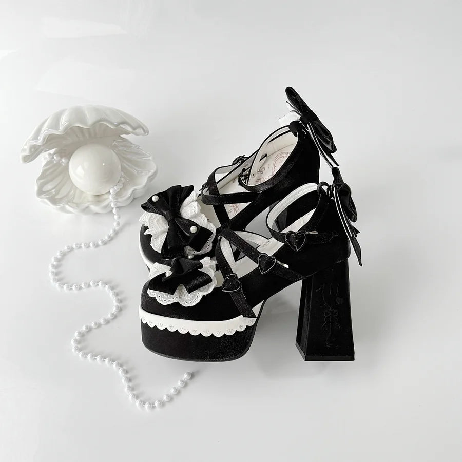 [Pre] High Heels Japanese Versatile Students Cute Lolita Shoes Pink Purple Elegant Style Party