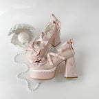 [Pre] High Heels Japanese Versatile Students Cute Lolita Shoes Pink Purple Elegant Style Party