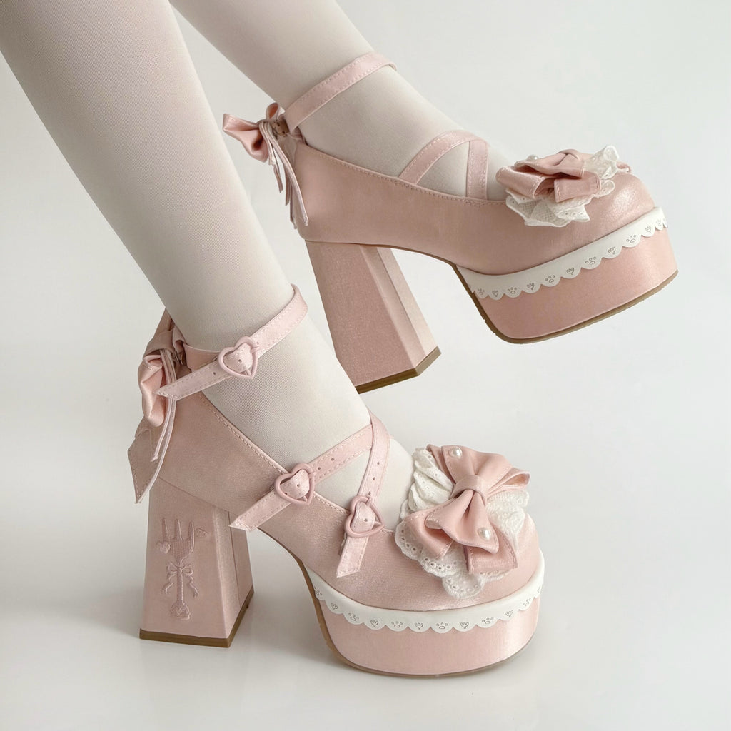 [Pre] High Heels Japanese Versatile Students Cute Lolita Shoes Pink Purple Elegant Style Party