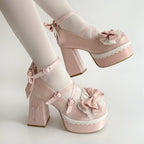 [Pre] High Heels Japanese Versatile Students Cute Lolita Shoes Pink Purple Elegant Style Party