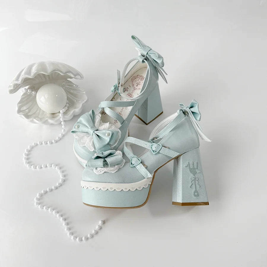 [Pre] High Heels Japanese Versatile Students Cute Lolita Shoes Pink Purple Elegant Style Party