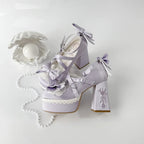 [Pre] High Heels Japanese Versatile Students Cute Lolita Shoes Pink Purple Elegant Style Party