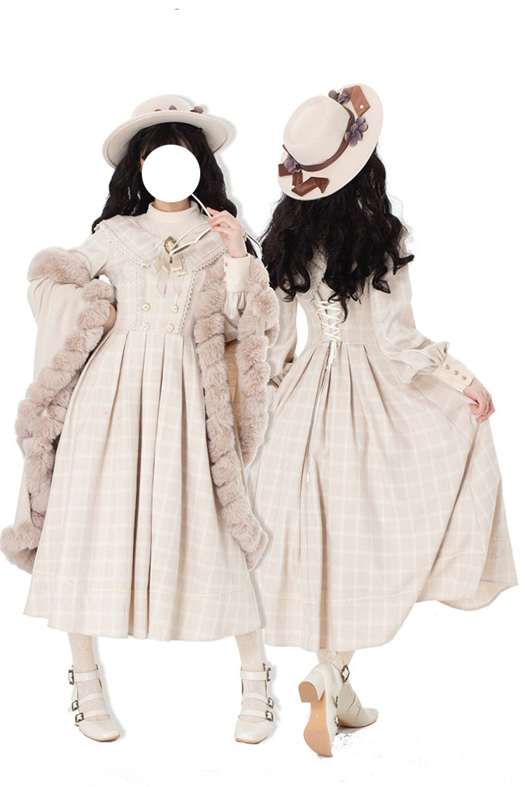 Apricot Fontainebleau Long Sleeves Plaid Print Bowknot Elegant Sweet Lolita Dress