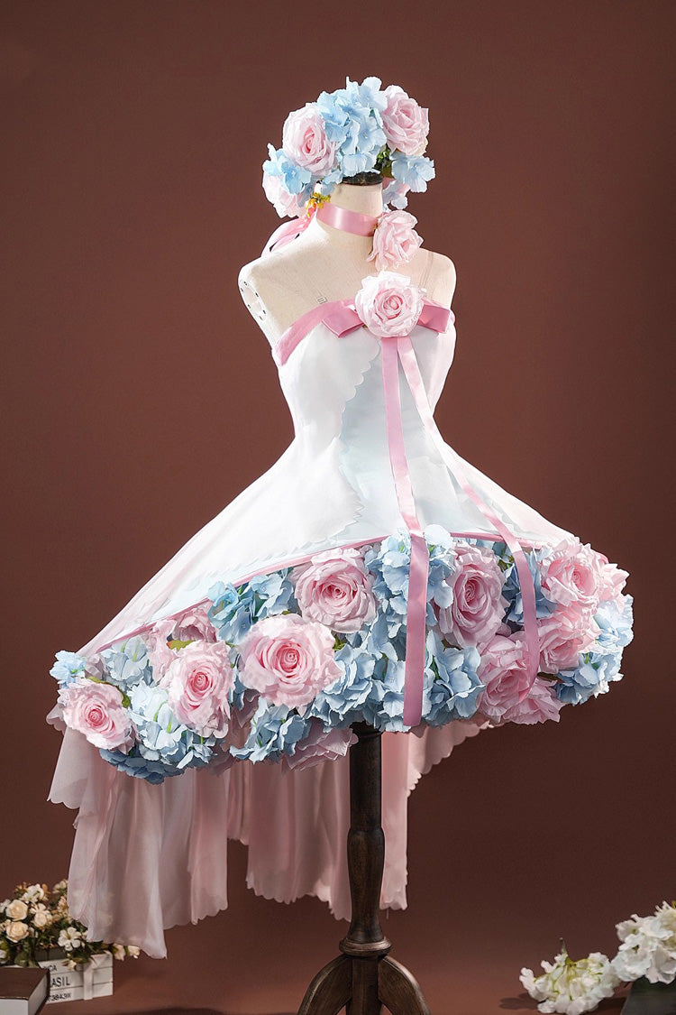 Pink Cardcaptor Sakura Sleeveless Bowknot Flower Fairy Sweet Anime Cosplay Lolita Jsk Dress Set