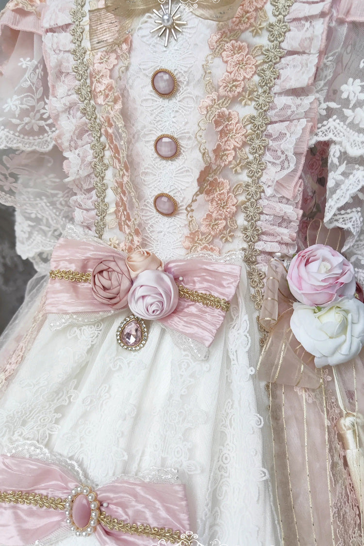 Pink Moonlight Melody Off Shoulder Sleeveless Multi-Layered Hanayome Open-Front Bow Lace Sweet Gorgeous Lolita Jsk Dress Set