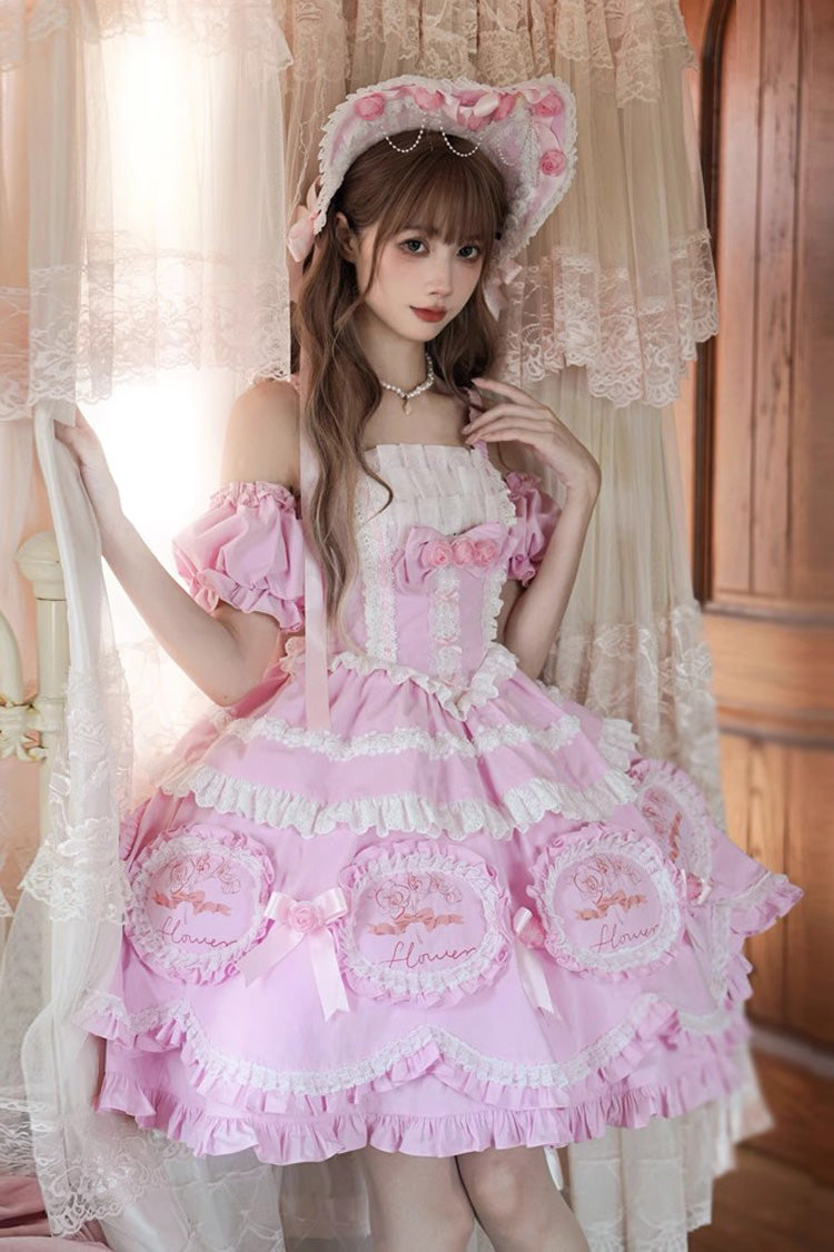 Pink Butterfly Dream Multi-Layered Print Ruffle Bowknot Sweet Princess Lolita Jsk Dress