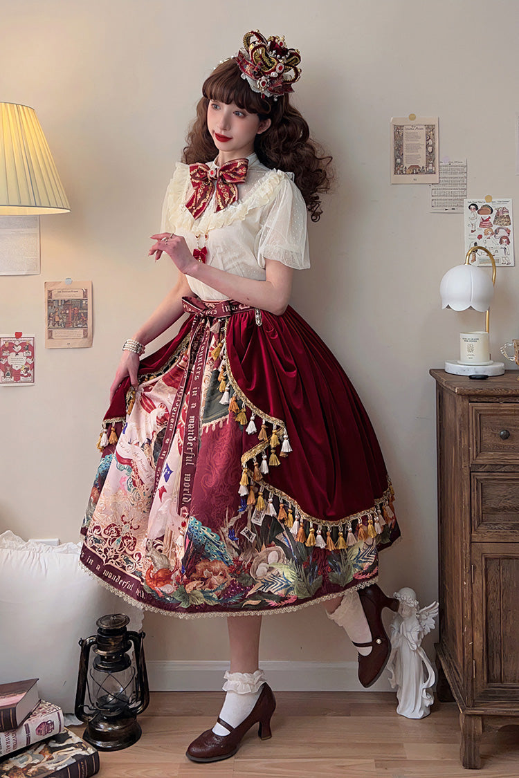 Red Kaleidoscope of Dreams Oil Print Sweet Vintage Gorgeous Lolita Skirt