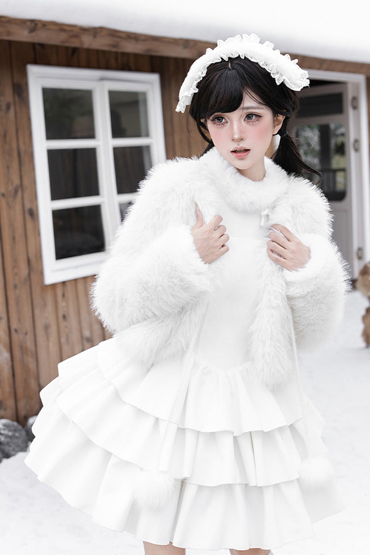 White Chocolate Triple-Layered Ruffle Bowknot Sweet Lolita Jsk Dress Set