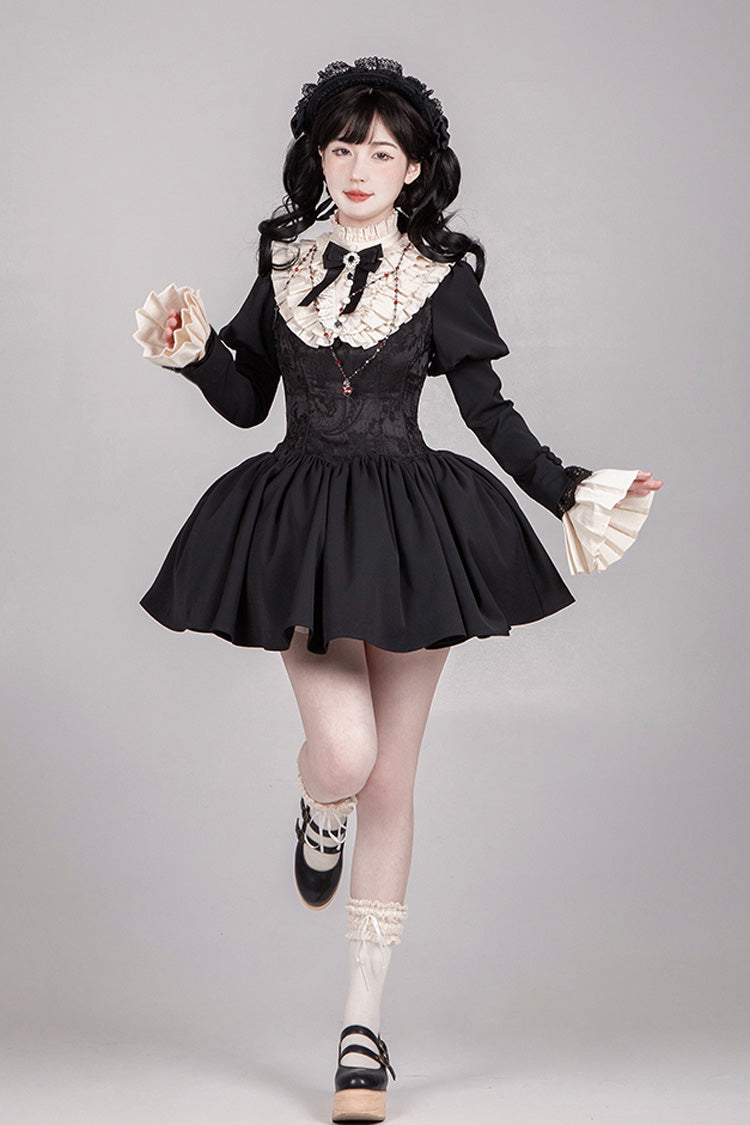 Black Old Testament Short Sleeves Ruffle Embroidery Bowknot Lace-Up Gothic Lolita Dress 2 Versions