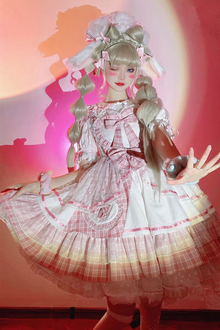 Pink Valentine's Day Multi-Layered Print Ruffle Cardigan Bowknot Lace Sweet Lolita Jsk Dress
