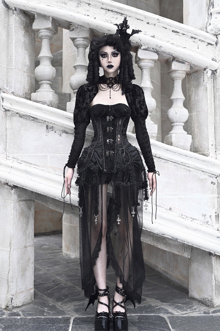 Black Hell Alice Hollow Lace-Up Fishbone Gothic Lolita Dress Corset