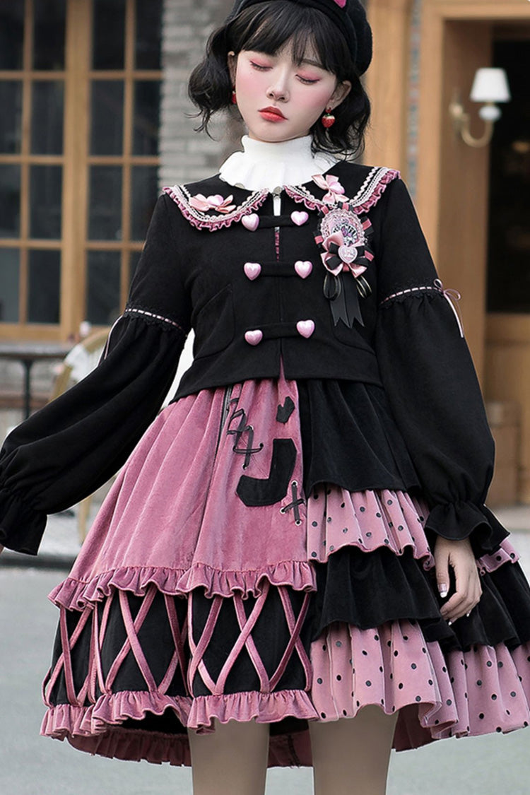 Red/Black Ruffle Stitching Vintage Sweet Lolita Dress