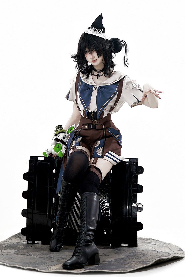 Brown Inventor of Wonderful Equipment Ouji Punk Cool Lolita Bib Shorts