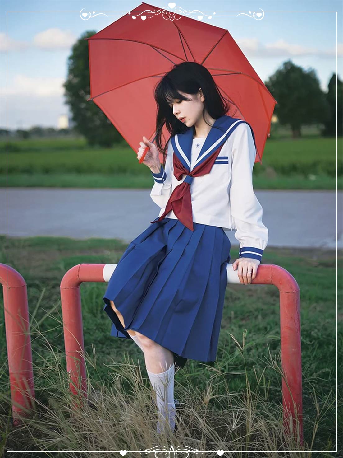 4XL Plus Size Japanese School Uniform Style Sailor Dress with Red Accents Set 5XL