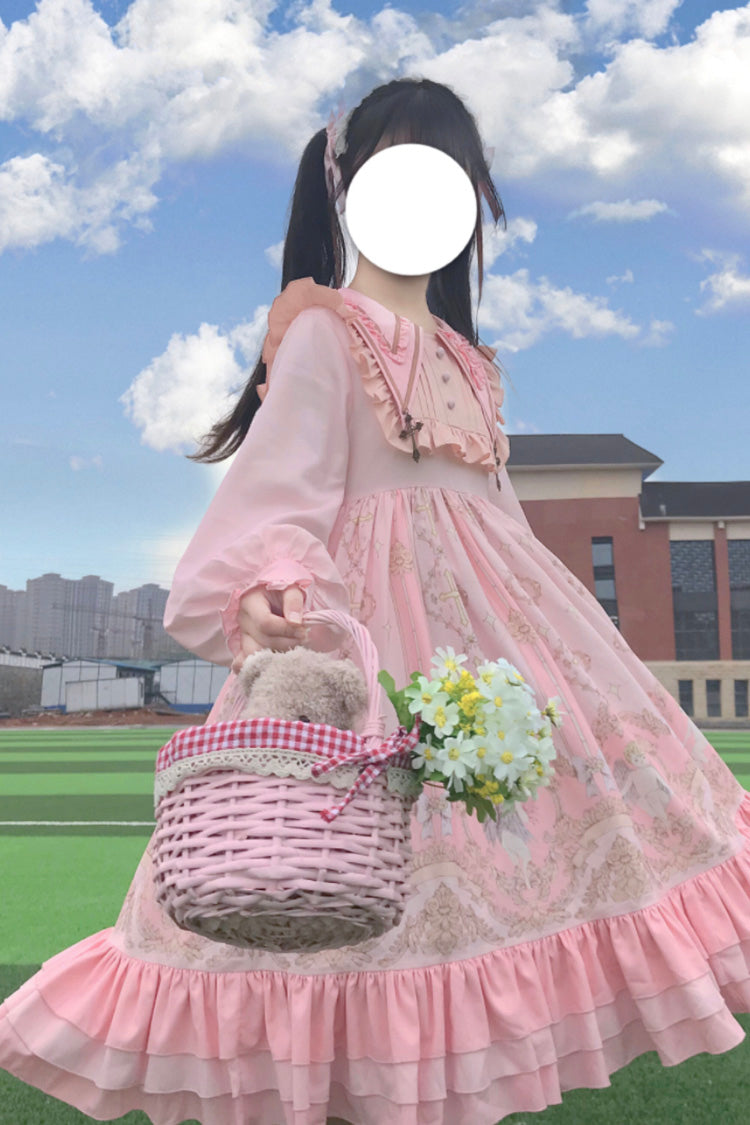 Angel's Redemption Long Sleeves Angel Print Ruffle Bowknot Sweet Lolita Dress 3 Colors