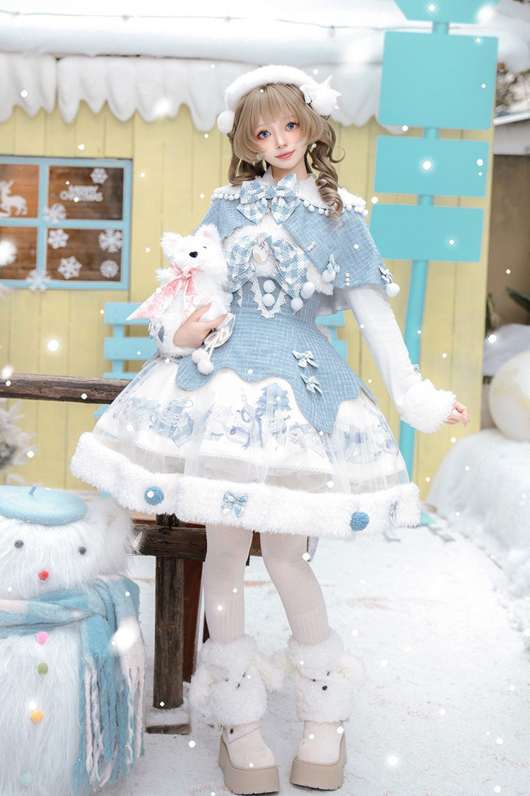 Light Blue Rolling Snowballs Printed Bow Sweet Lolita Jsk Dress Set