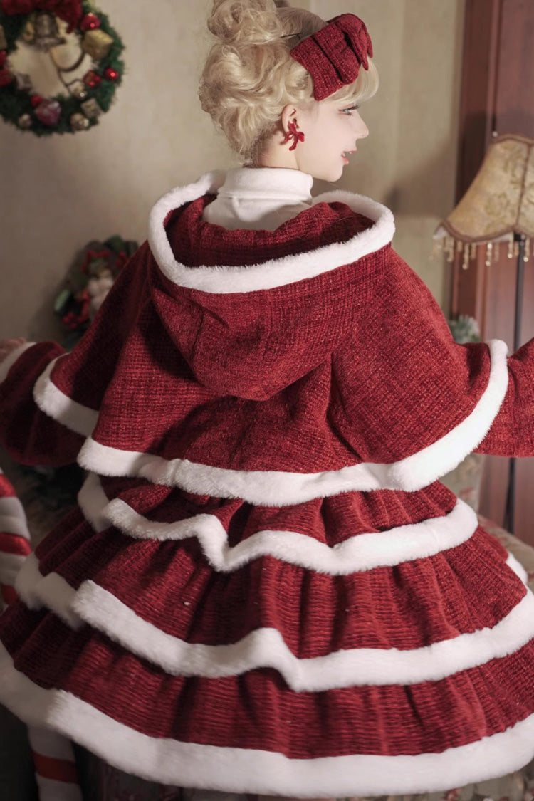 Red Christmas Carol Triple-Layered Bowknot Sweet Lolita Jsk Dress