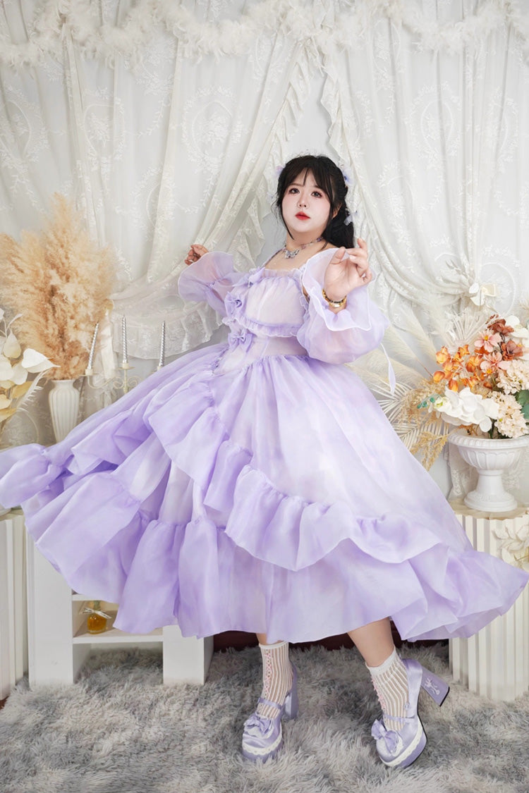 Purple Fall Into The Purple Galaxy Gradient Ruffle Cardigan Bowknot Sweet Plus Size Princess Lolita Jsk Dress
