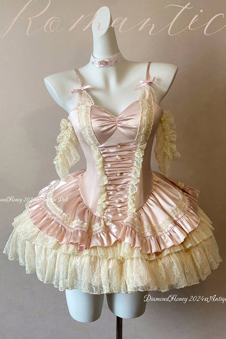 Pink Ballet Cat Multi-Layered Ruffle Lace Sweet Princess Lolita Dress