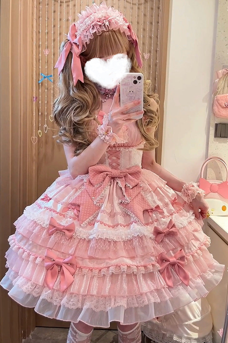Pink Little Lovetine Multi-Layered Ruffle Bowknot Lace Sweet Gorgeous Lolita Jsk Dress