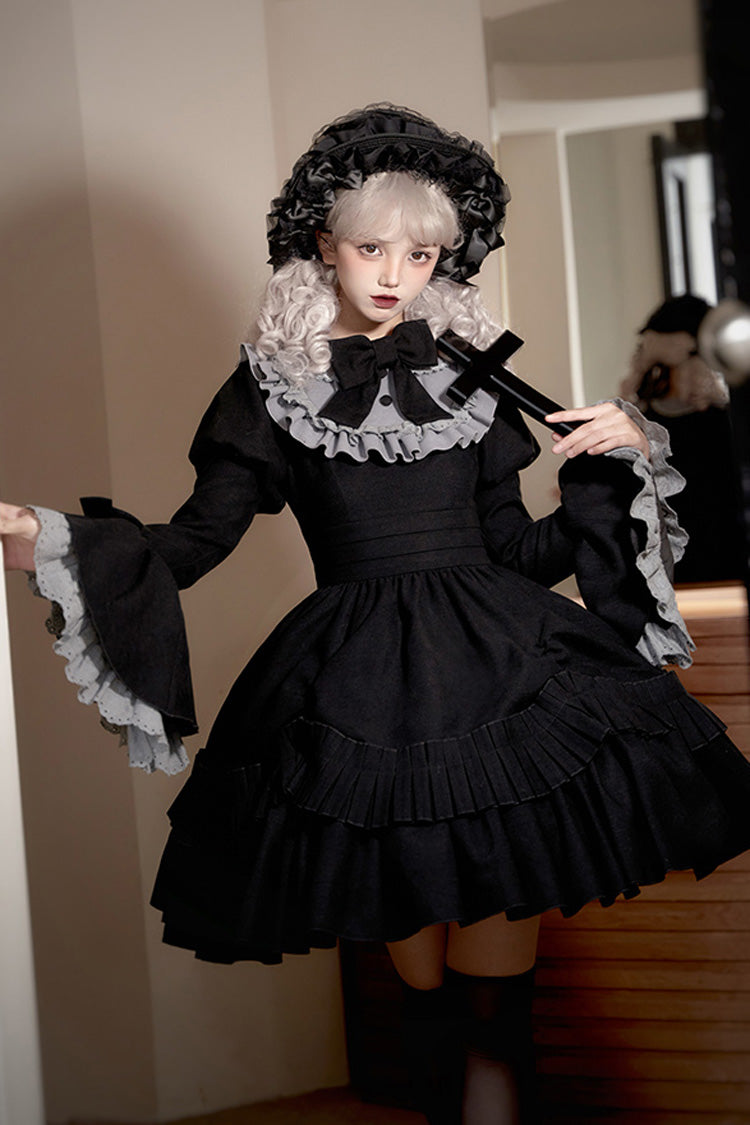 Black Chapter of the Night Long Hime Sleeves Ruffle Bowknot Gothic Lolita Dress