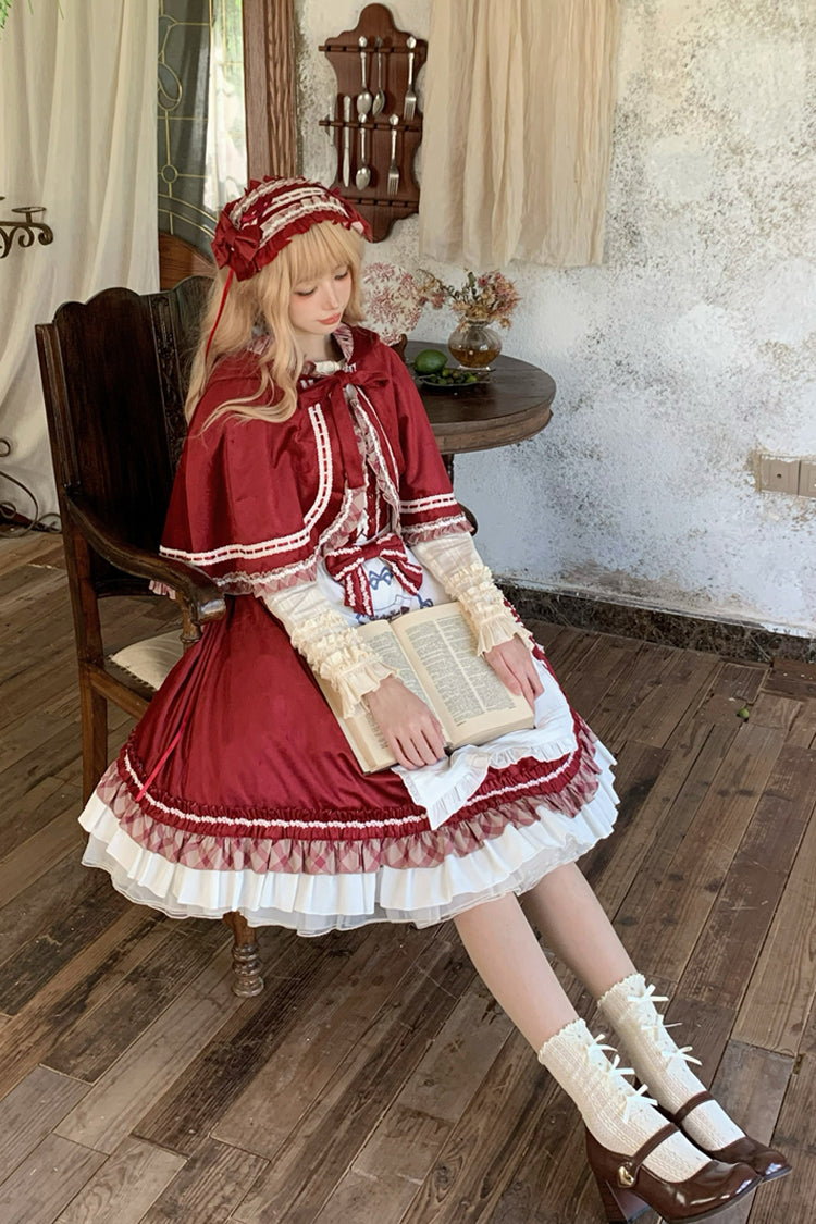 Wine Red Little Red Riding Hood Ruffle Bowknot Sweet Lolita Jsk Dress