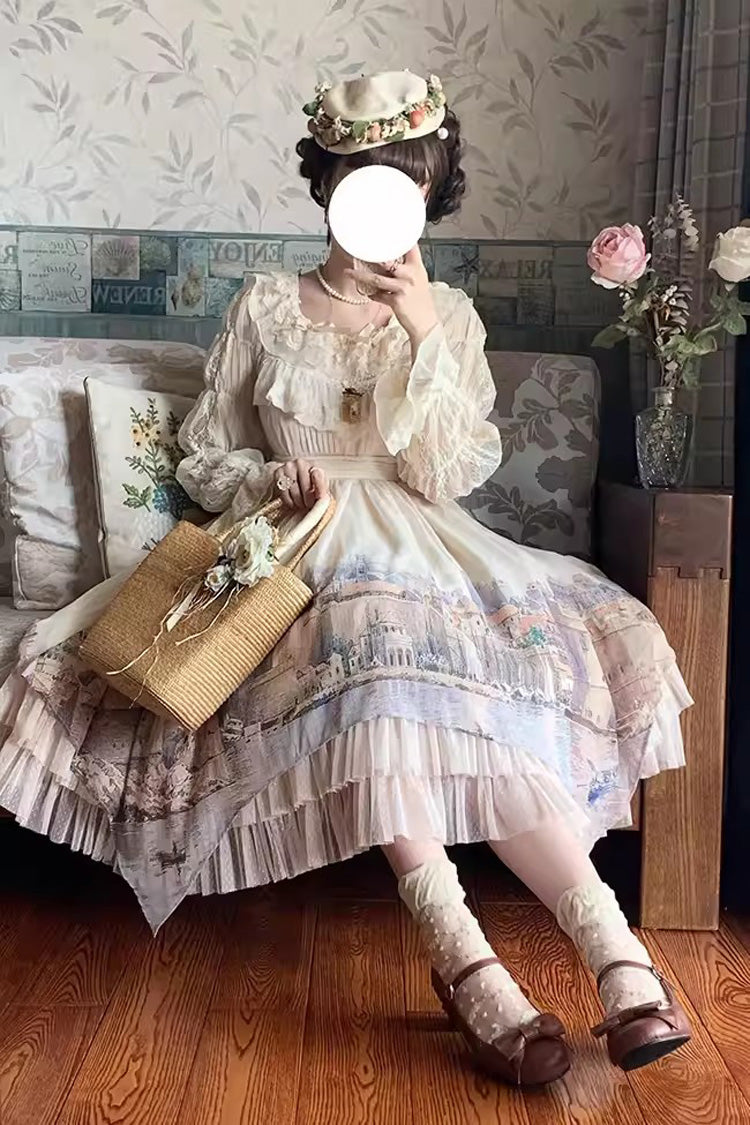 Apricot Adria Multi-Layered Printed Irregular Sweet Lolita Jsk Dress