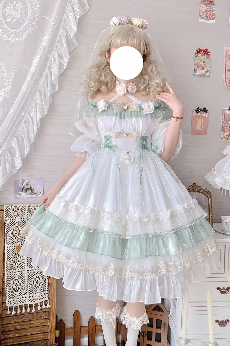 Green Spring of Boliya Long Sleeves Multi-Layered Ruffle Bowknot Lace Lace-Up Sweet Princess Lolita Dress