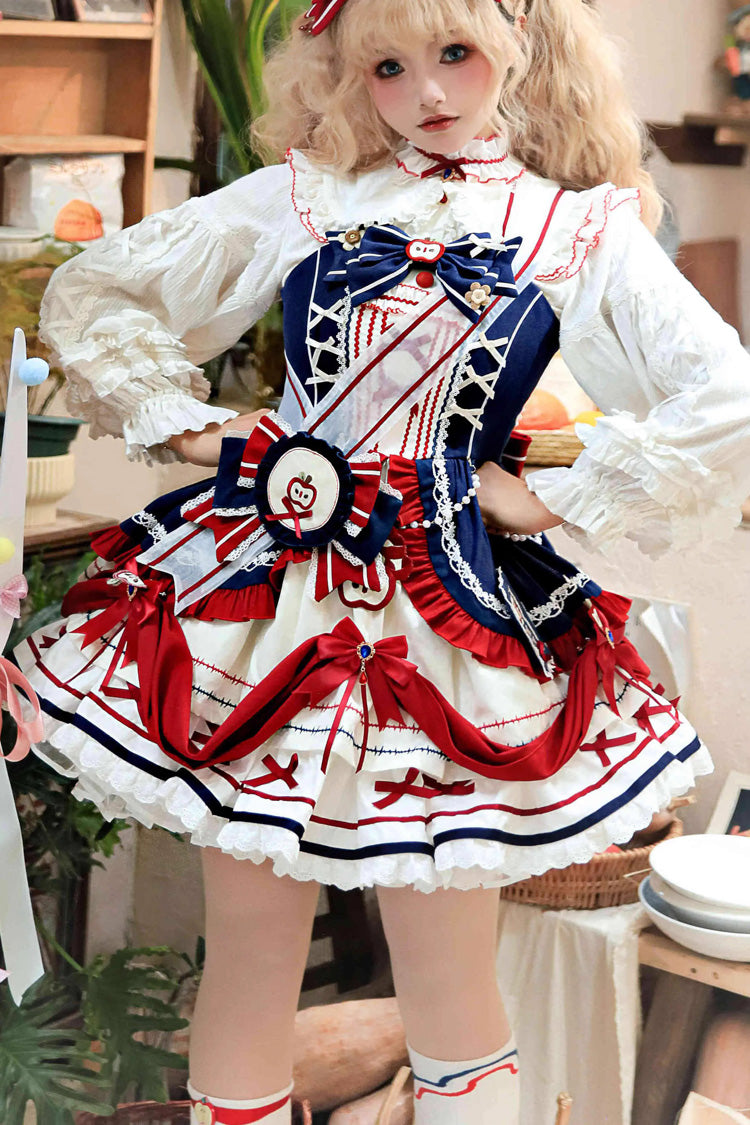 Multi-Color Witch Gina Print Ruffle Bowknot Sweet Princess Lolita Dress Set