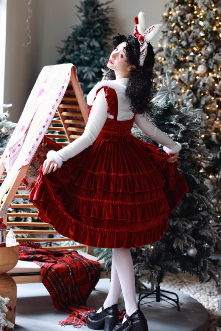 Sponge Cake Multi-Layered Ruffle Lace-Up Gothic Lolita Jsk Dress 2 Colors