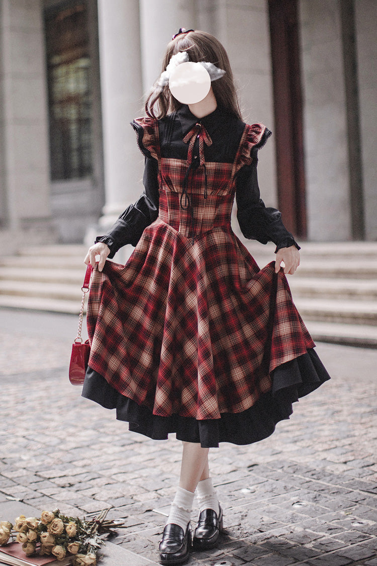 Red Madeline Print Ruffle Vintage Elegant Lolita Jumper Dress