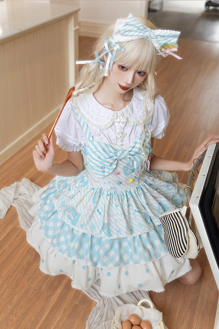 Blue Miku Sleeveless Triple-Layered Print Bowknot Sweet Lolita Jsk Dress