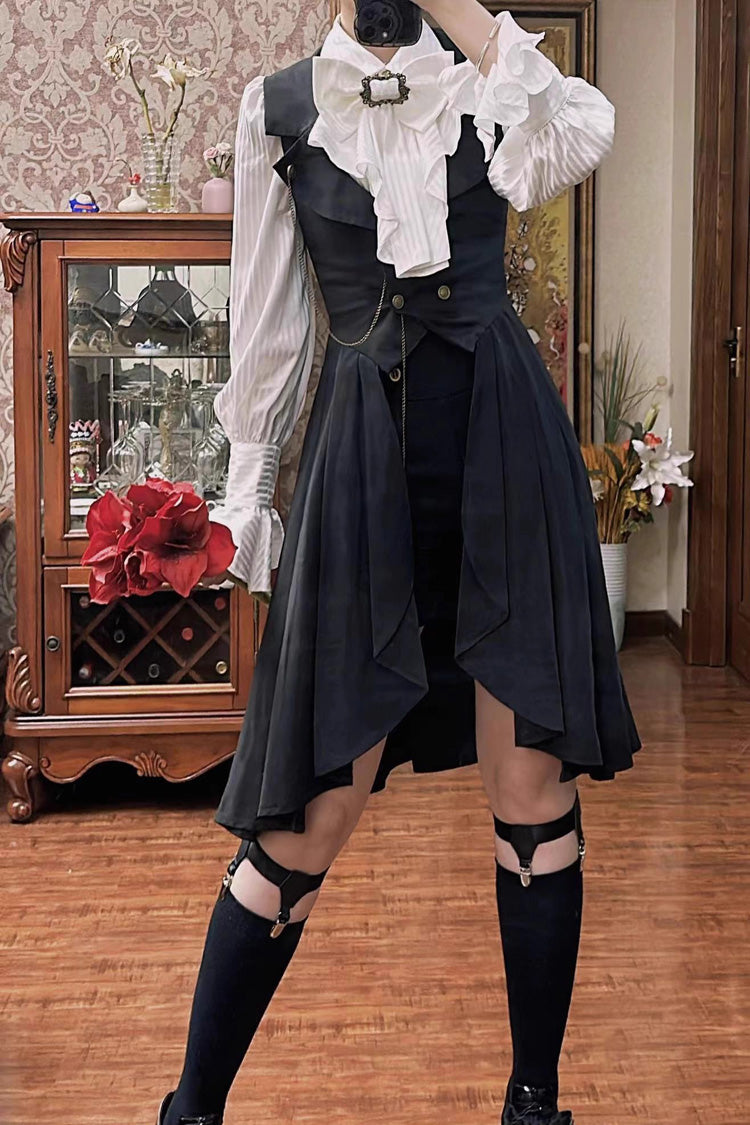 Black Moonstone Sleeveless Ruffle Ouji Gothic Prince Lolita Long Vest