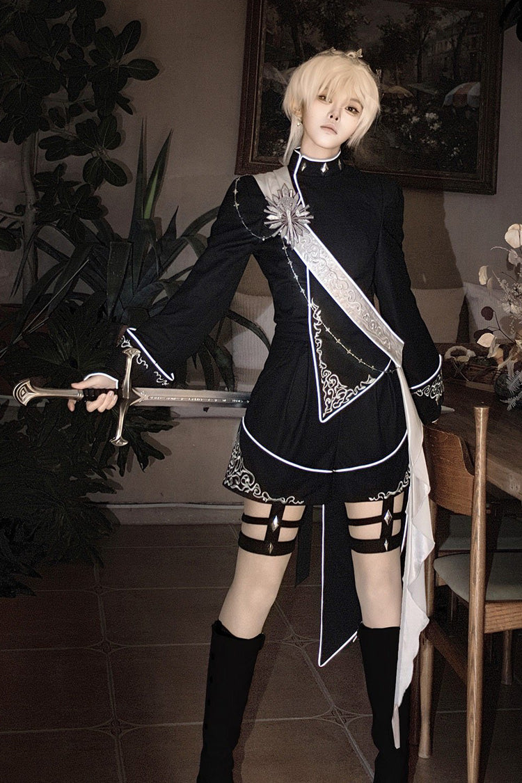 Black Sword of Oath Long Sleeves Embroidered Gothic Vintage Knight Prince Ouji Lolita Set