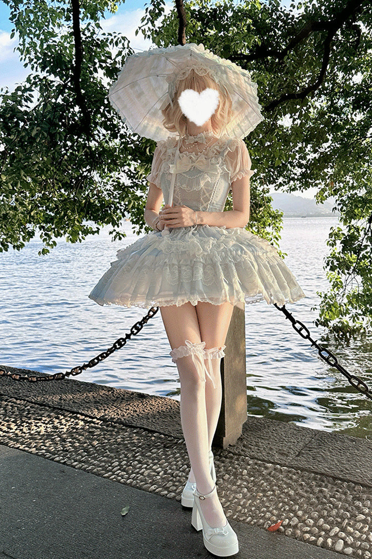Blue Candy House Sleeveless Ruffle Bowknot Lace Lace-Up Sweet Lolita Jsk Dress