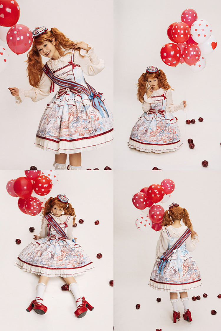 Multi-Color Nutcracker Sleeveless Print Ruffle Bowknot Sweet College Style Lolita Jsk Dress