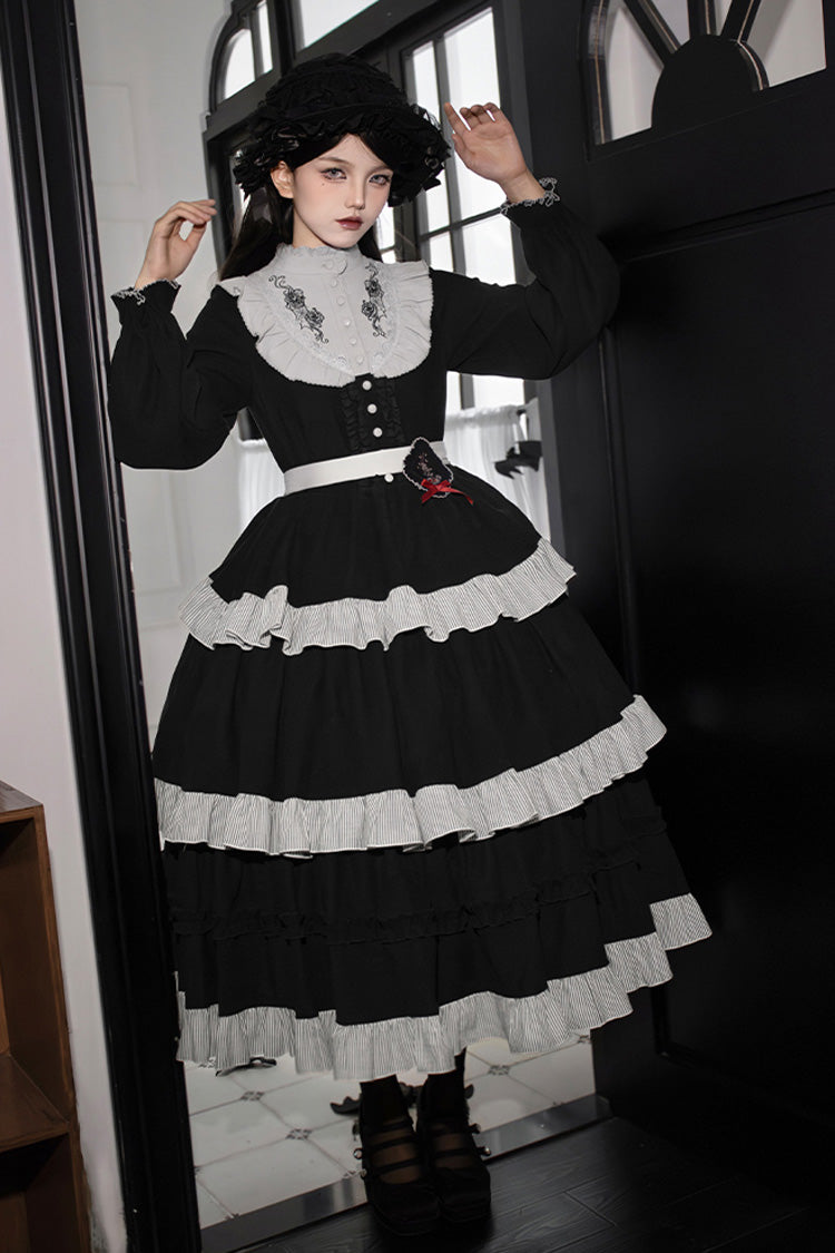 Castle Night Long Sleeves Ruffle Embroidery Gothic Lolita Dress 2 Colors