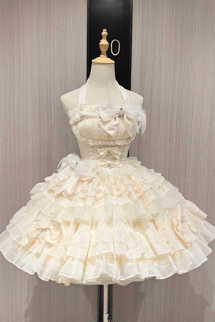 Apricot Swan Overture Halterneck Sleeveless Multi-Layered Ruffle Bowknot Lace Sweet Lolita Dress