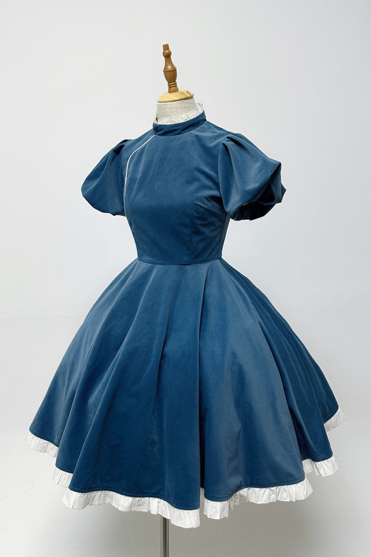 Blue Dark Fairy Tale Alice Long Sleeves Ruffle Gothic Lolita Dress