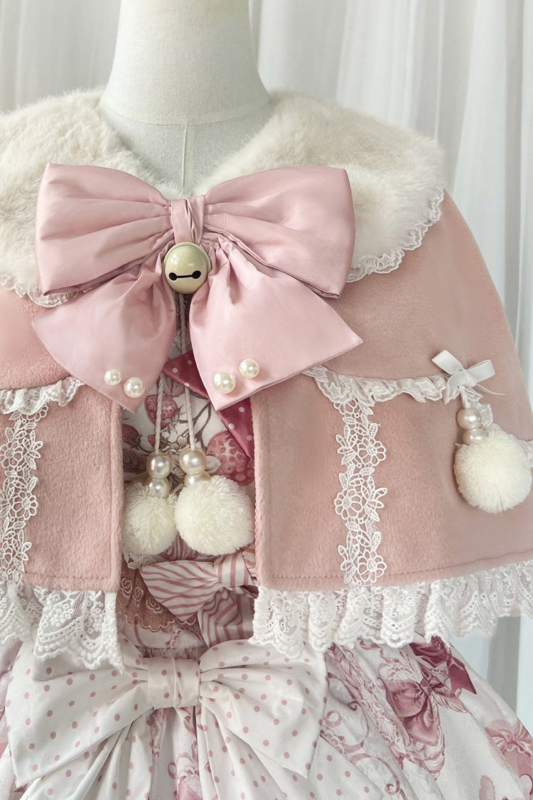 Pink Sweet Dessert Cat Print Ruffle Bowknot Lace Sweet Princess Lolita Dress Set