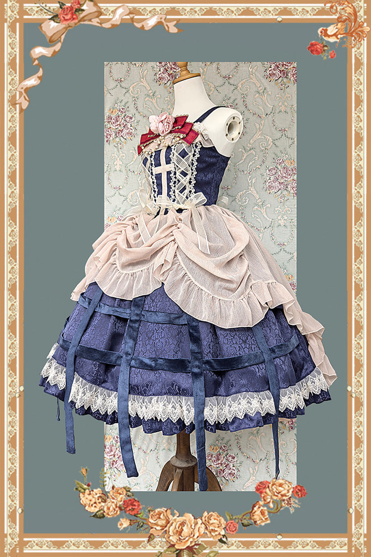 Lilith's Cage Sleeveless Print Ruffle Bowknot Lace-Up Gothic Elegant Lolita Jsk Dress 2 Colors